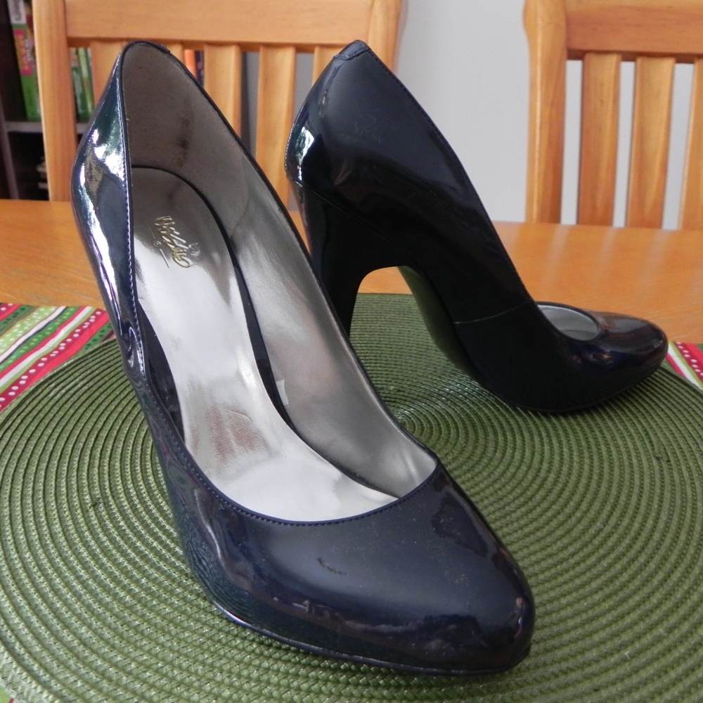 Navy patent leather heels